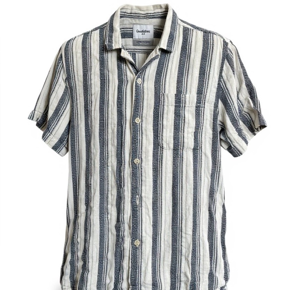 Goodfellow & Co Men's Casual Navy and Cream Striped Shirt
